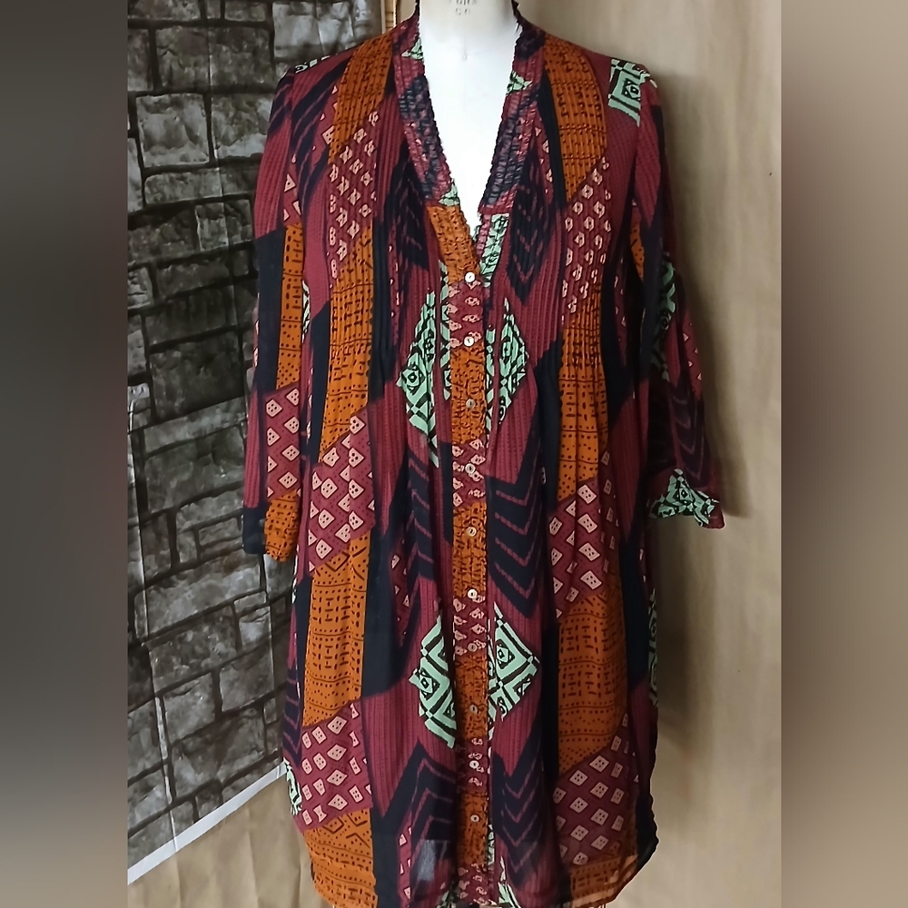 Diane Von Furstenberg Red and Orange Geometric Tunic